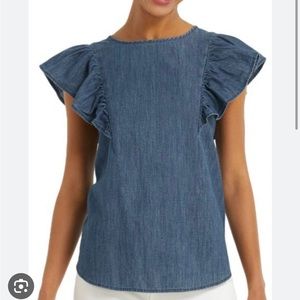 Draper James Sz XS flutter sleeve chambray top